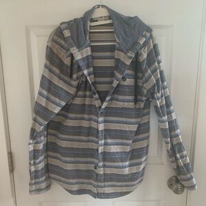 Billabong Blue and Gray Striped Casual Hooded Shirt